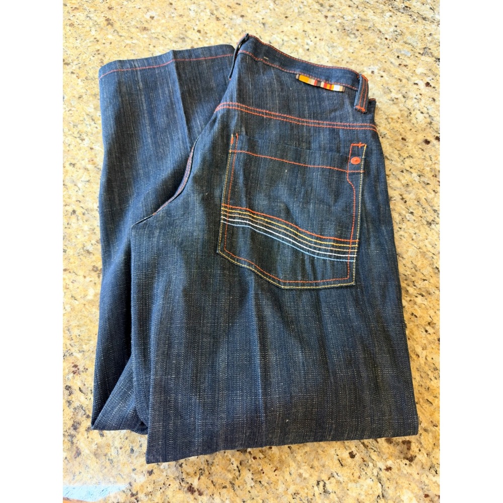 5ive Jungle & Co Mens 34 Dark Wash Orange Contrast Stitch Baggy Y2K Jeans